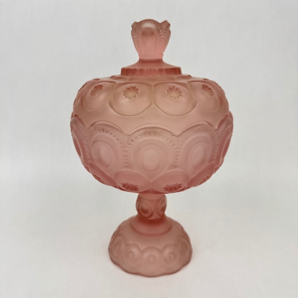 Vintage LE Smith Pink Satin Moon and Star Covered Compote / Candy Dish 10” RARE